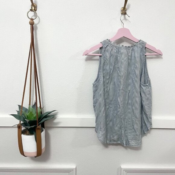 McGuire Denim Vertical Stripe Blue Tie Front Tank Size S - Picture 5 of 5